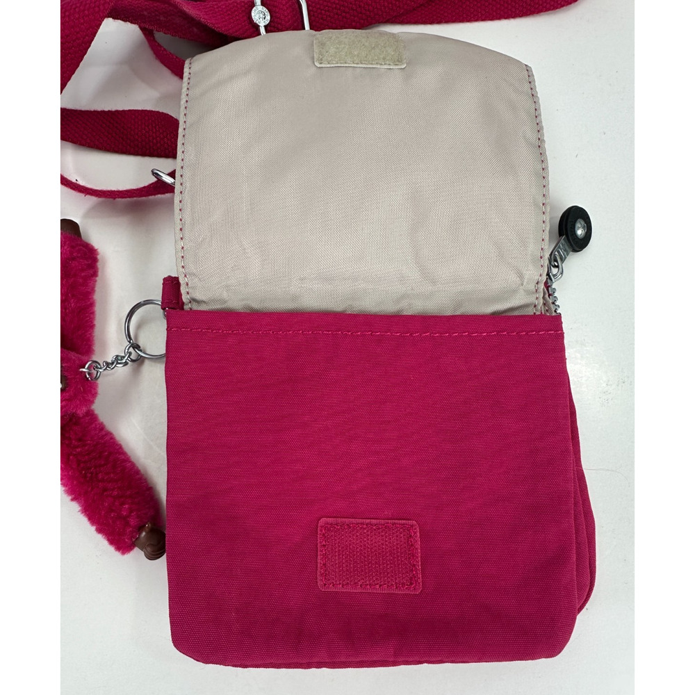Kipling El Dorado Crossbody Travel Bag Organizer Very Berry Magenta W/ Monkey - Picture 10 of 14